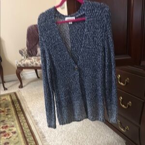 Coldwater Creek Blue Cardigan Sweater with V-Neck and Cable Knit
